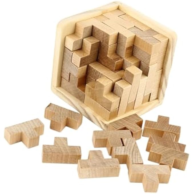 3D WOODEN BRAIN TEASER PUZZLE, EDUCATIONAL LEISURE CUBE PUZZLE, 3D STEREOSCOPIC PUZZLE BOX, PUZZLE WOODEN CUBE FOR KIDS 8-12 ADULTS, DESK TOYS DELIGHT, CHALLENGING GAMES ADULT BRAIN BOOST - Image 1